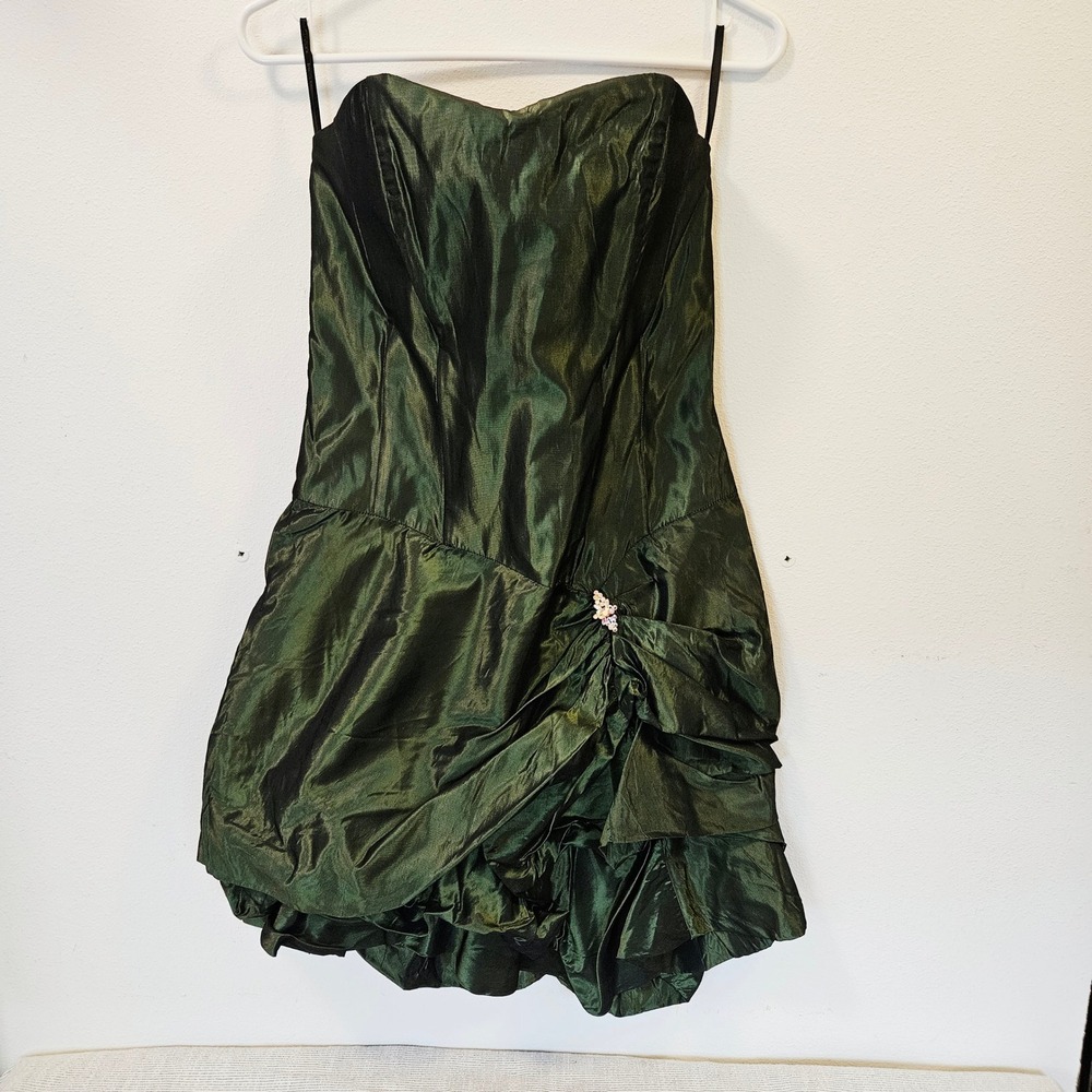 Vintage Jessica McClintock for G. Sax Green Iridescent Bubble Hem Dress 11/12
